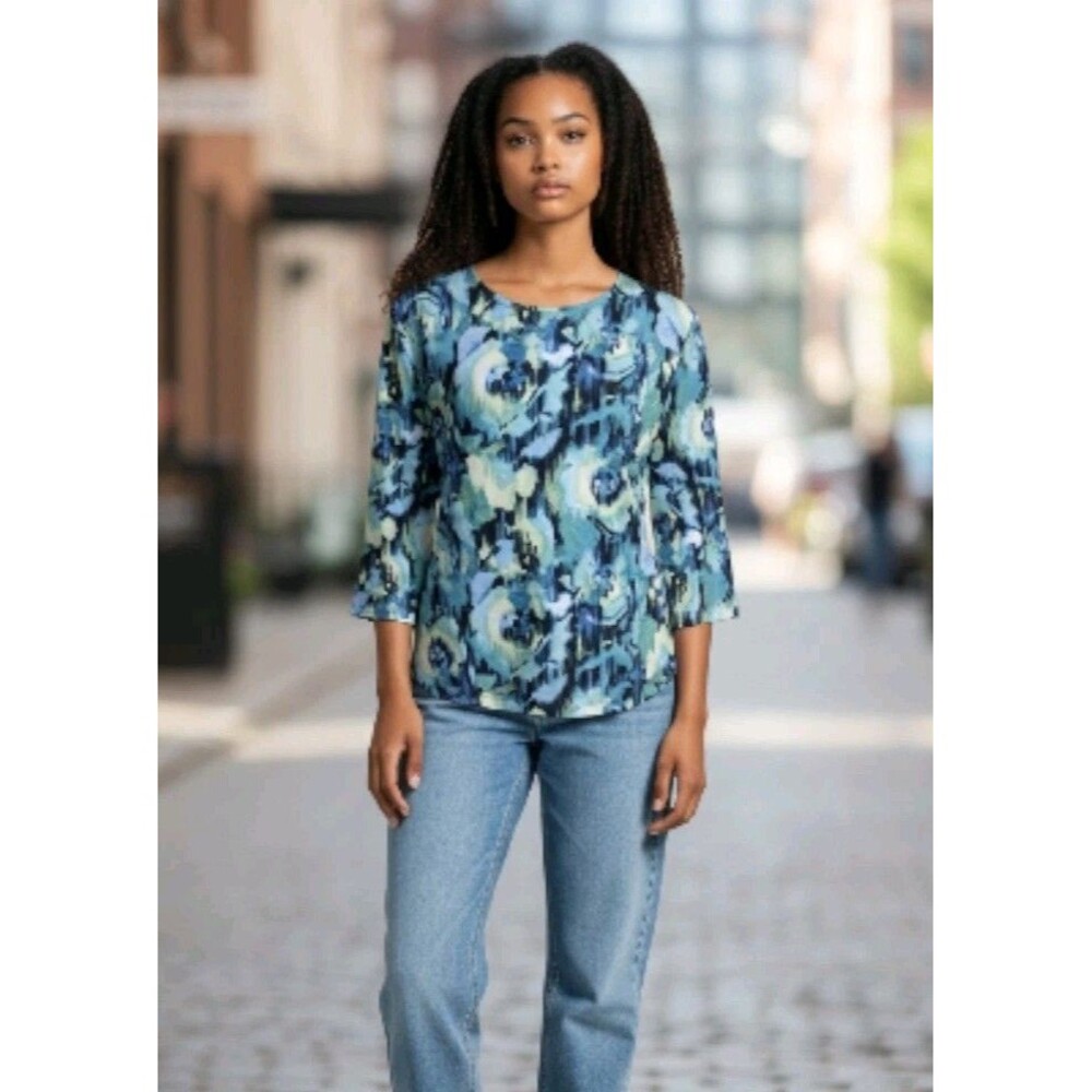 Vintage Jm Collection Top,Size PL,3/4 Sleeve,Design On Material,Cotton Blend